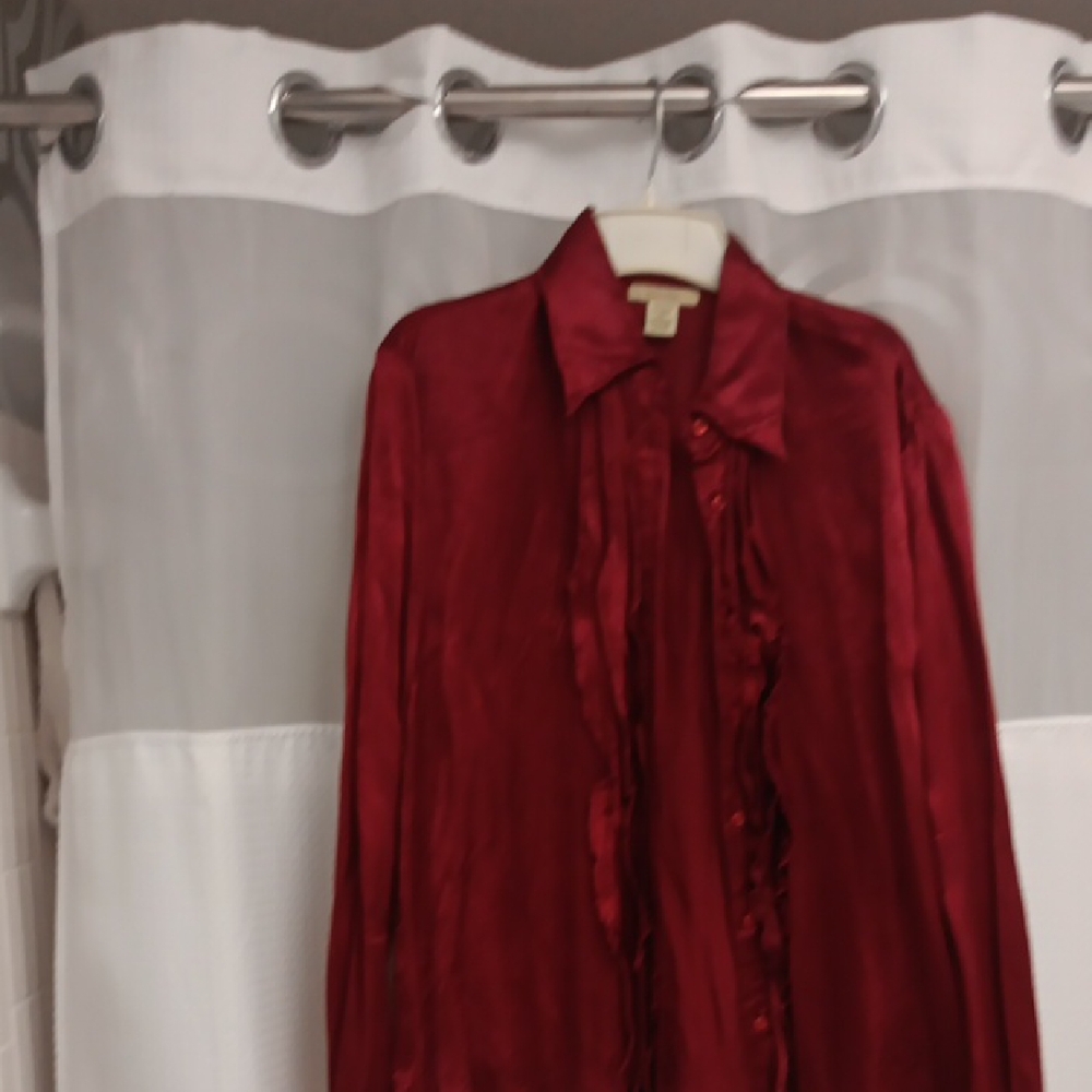 Women's Red Ruffled Satin Blouse